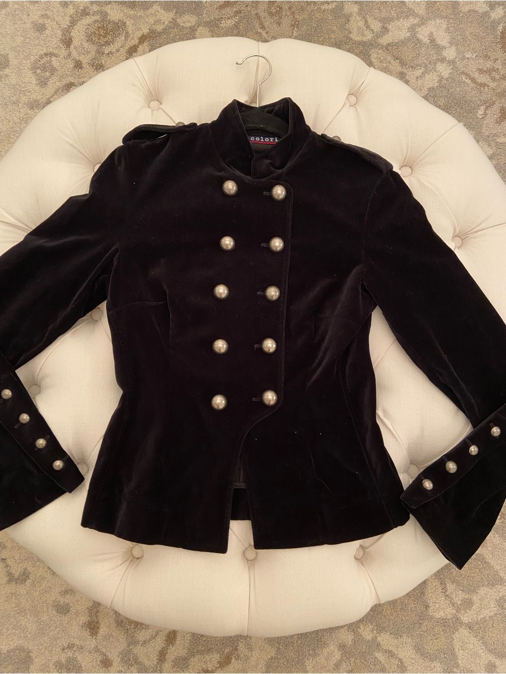 Y2K Black Velvet Military Jacket sz XS